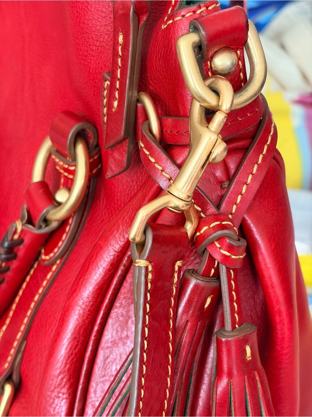 Dooney & Bourke Red Leather Shoulder Satchel with Braided Handle - Picture 8 of 8